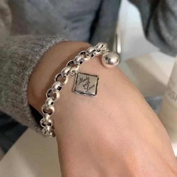 NEW 925 STERLING SILVER ENGLISH SQUARE BRACELET, NICE BRACELET, CUTE BRACELET - Picture 2 of 5